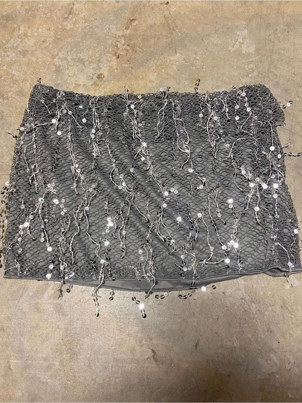 Pretty Little Thing Silver Sequin Tassel Mesh Micro Mini Skirt Size 12 Party - Picture 7 of 11